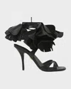 Ferragamo Estrella Leather Flower Ankle-tie Sandals In Black