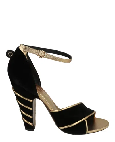 Ferragamo Ether Velvet Heel Sandals In Black