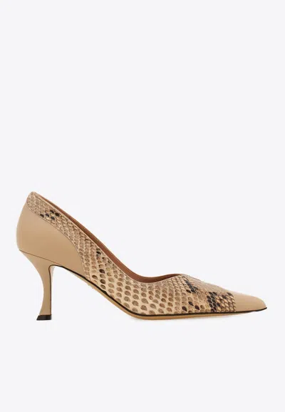 Ferragamo Eugene 70 Python Leather Pumps In Sand