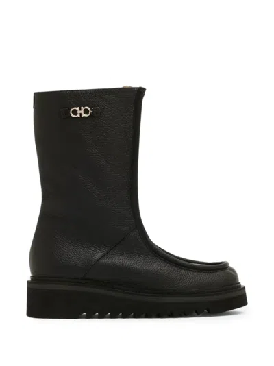 Ferragamo Gancini Plaque Zip-front Boot In Purple