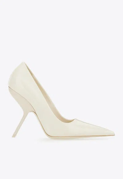 Ferragamo Eva X5 Pantent Leather Pumps In White