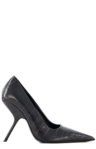 Ferragamo Eva 105mm Crocodile-embossed Pumps In Black