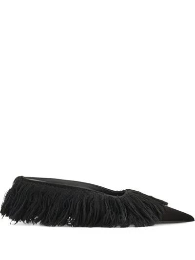 Ferragamo Eva Feathered-detail Mules In Black