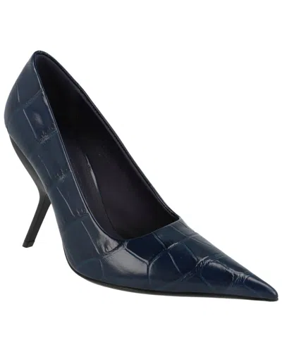 Ferragamo Eva X5 Croc Embossed Leather Pump In Blue
