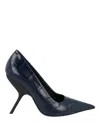 Ferragamo Eva X5 Croc Embossed Pumps In Blue