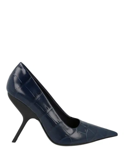 Ferragamo Eva X5 Croc Embossed Pumps In Blue