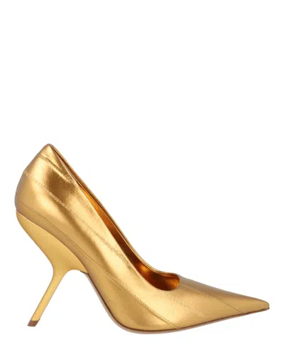 Ferragamo Eva X5 Metallic Leather Pumps In Gold