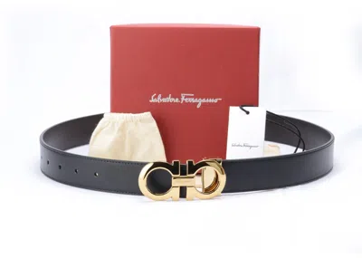 Pre-owned Ferragamo Ew Salvatore  Gancini Reversible Belt 35mm Black/hickory Gold In Multicolor