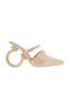 Ferragamo Leather Elina Mules Peculiar Heel In Nude