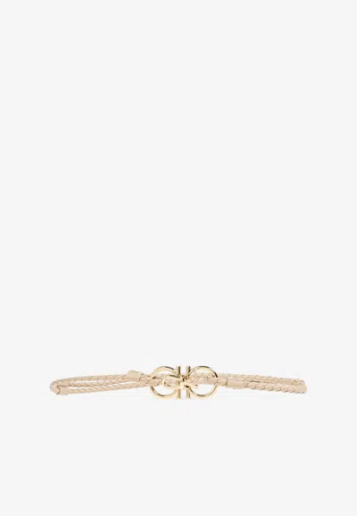 Ferragamo Extendable Gancini Braided Belt In Beige