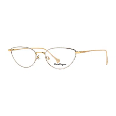 Ferragamo Eyeglasses Cat Eye Full Rim, Palladium/gold Frame And Clear Demo Lens Lens Sf2188050 In Multi