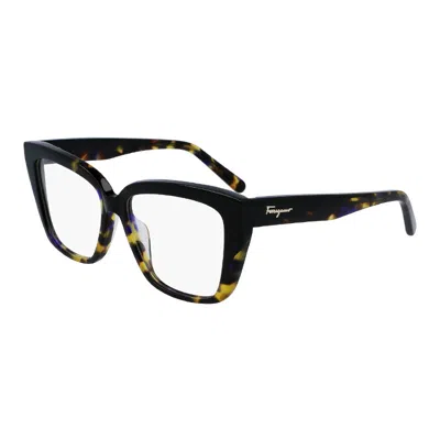 Ferragamo Eyeglasses Square Full Rim, Vintage Blue Havana Frame And Clear Demo Lenses Lens Sf2939235 In Black