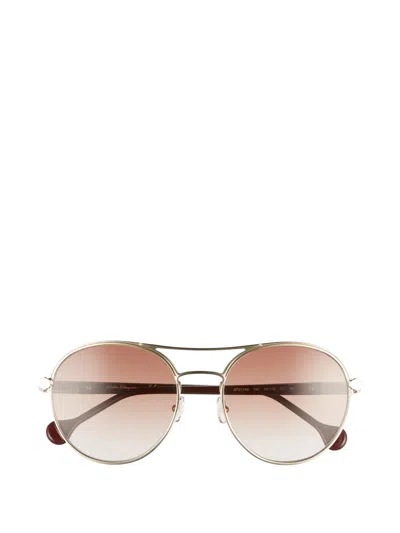 Ferragamo Eyewear Double-bridge Round-frame Sunglasses In Metallic