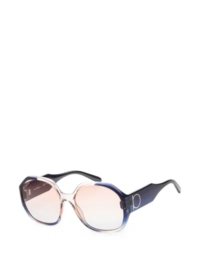 Ferragamo Eyewear Gancini Geometric-frame Sunglasses In Blue
