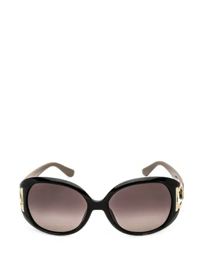 Ferragamo Eyewear Gancini Oval-frame Sunglasses In Brown