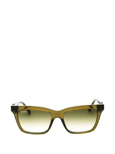 Ferragamo Eyewear Gancini Rectangle-frame Sunglasses In Green