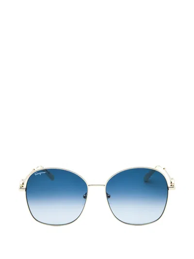 Ferragamo Eyewear Gancini Round-frame Sunglasses In Gold