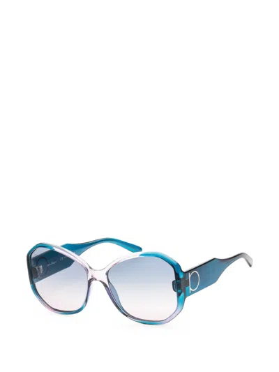 Ferragamo Eyewear Gancini-detail Geometric-frame Sunglasses In 블루