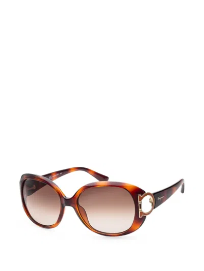 Ferragamo Eyewear Gancini-detail Geometric-frame Sunglasses In Brown