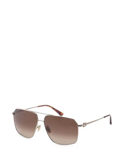 Ferragamo Eyewear Gancini-detail Geometric-frame Sunglasses In Gold