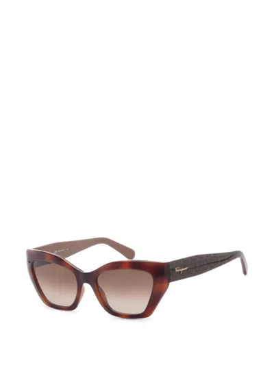 Ferragamo Eyewear Gancini-print Cat-eye Frame Sunglasses In Brown