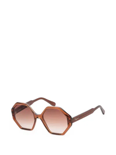 Ferragamo Eyewear Geometric-frame Sunglasses In 브라운