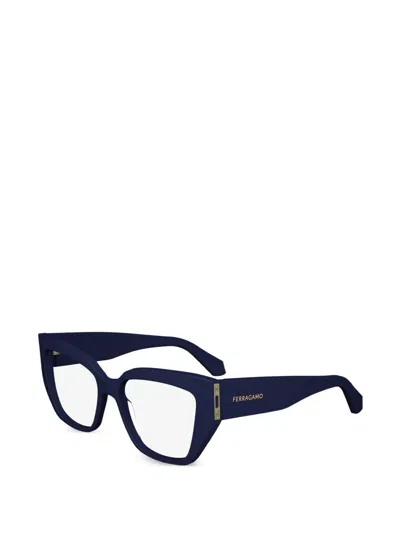 Ferragamo Eyewear Logo-detail Glasses In Blue
