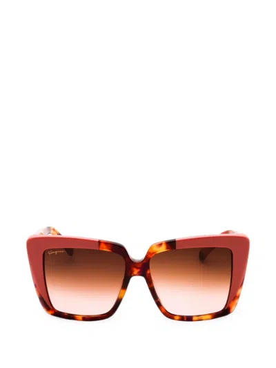 Ferragamo Eyewear Square-frame Tortoiseshell-effect Sunglasses In Red