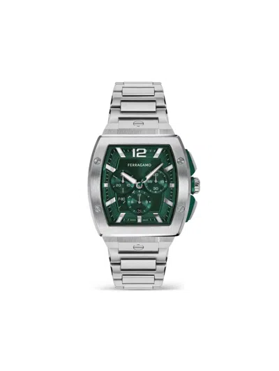 Ferragamo F-80 Tonneau Chrono Watch In Stainless Steel