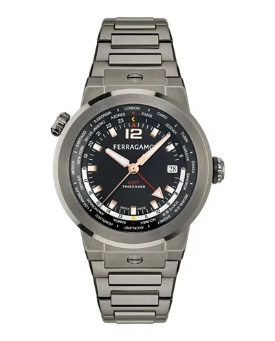 Ferragamo F-80 Gmt Worldtime Bracelet Watch In Metallic