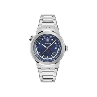 Pre-owned Ferragamo F-80 Gmt Worldtime Bracelet Watch 'stainless Steel' | Silver | Men's Size Onesize