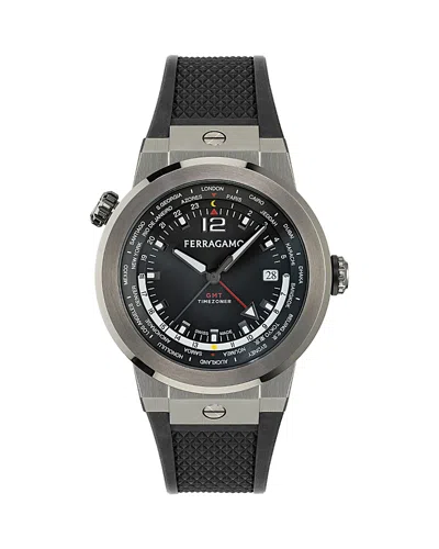 FERRAGAMO F-80 GMT WORLDTIME SILICONE WATCH, 43MM