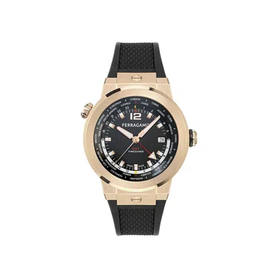 Pre-owned Ferragamo F-80 Gmt Worldtime Silicone Watch 'rose Gold' | Men's Size Onesize