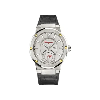 Pre-owned Ferragamo F-80 Motion Leather Watch 'gun' | Black | Men's Size Onesize