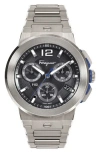 Ferragamo F-80 Titanium Tech Chronograph Bracelet Watch, 44mm In Titanium/black