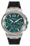 Ferragamo F-80 Titanium Tech Silicone Watch In Titanium Black/green