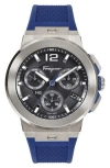 Ferragamo F-80 Titanium Tech Silicone Watch In Titanium Blue/black