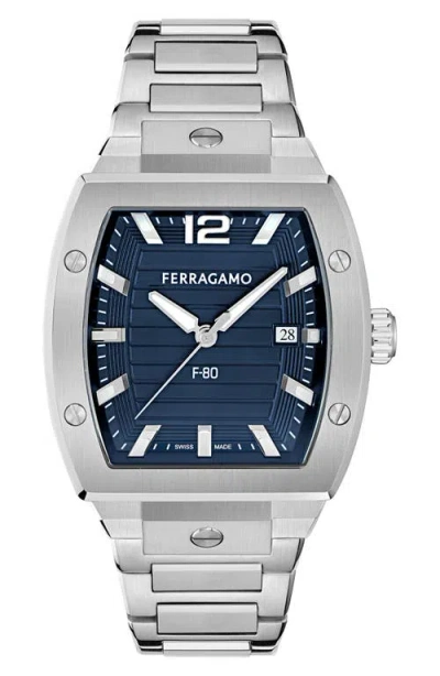 Ferragamo Stainless Steel Tonneau F-80 40mm In Metallic