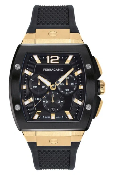 Ferragamo F-80 Tonneau Chrono Watch In Black