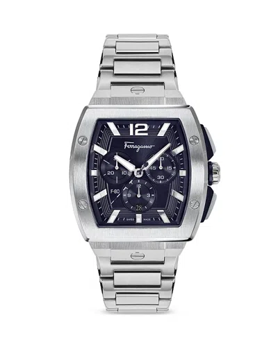 Ferragamo F-80 Tonneau Chrono Watch In Stainless Steel