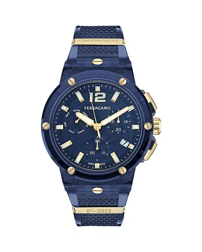Ferragamo F-80 Translucent Chronograph, 44mm In Blue/blue