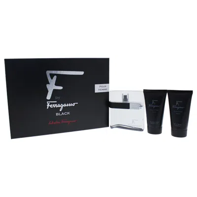 Ferragamo F Black By Salvatore  For Men - 3 Pc Gift Set 3.4oz Edt Spray, 2.5oz Shampoo And Shower Gel In White