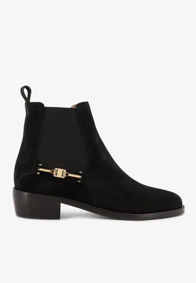 Ferragamo F Buckle Chelsea Boots In Suede In Black