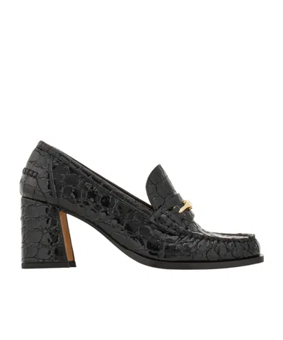 Ferragamo F Buckle Heeled Loafer In Black