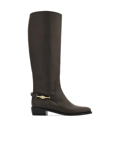 Ferragamo F Buckle Knee Boot In Black