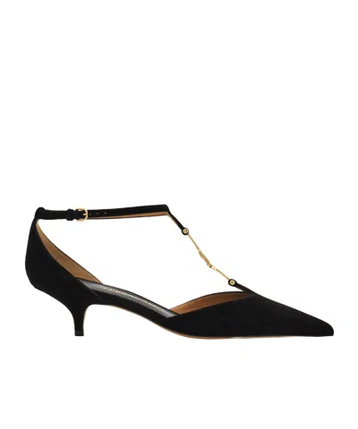 Ferragamo F Buckle T-strap Pump In Black