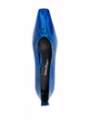 Ferragamo F Heel Leather Pumps In Blue