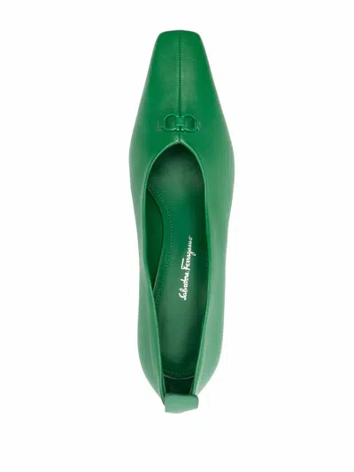 Ferragamo F Heel Leather Pumps In Green