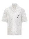 Ferragamo Logo-print Short-sleeve Cotton Blend Shirt In Optic White/nero