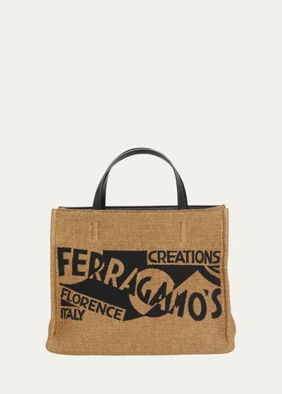 Ferragamo F Signature Small Tote Bag In Brown